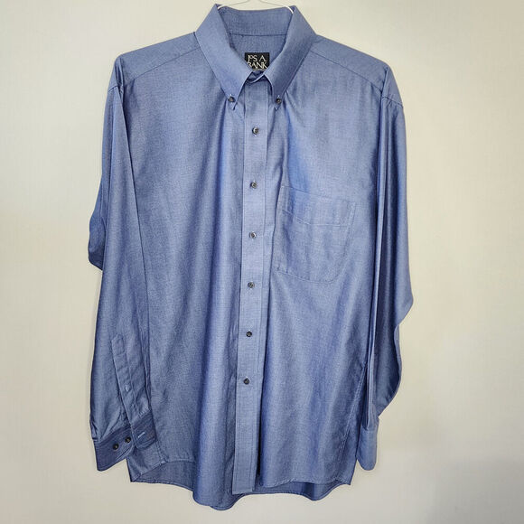 Jos A Bank Mens Blue Cotton Button Down Shirt Solid Long Sleeve Medium - Picture 2 of 5